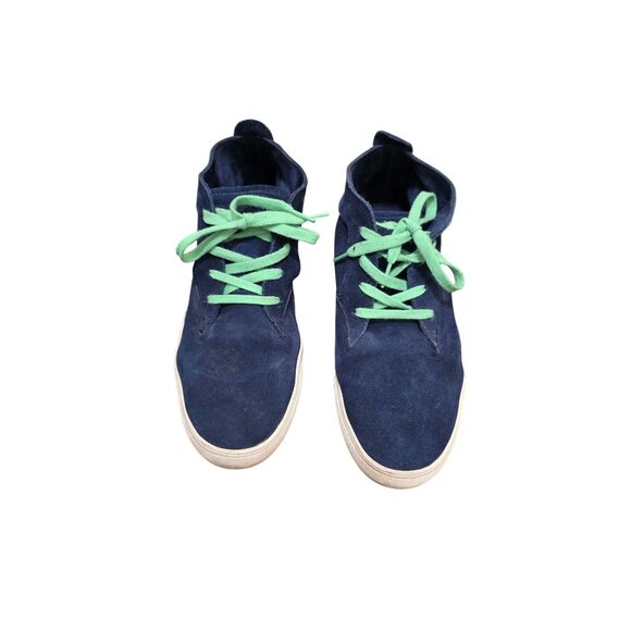 Diesel Navy Blue Men's Suede High-Top Soft Leather Sneakers Light Green Laces Si - Picture 1 of 10